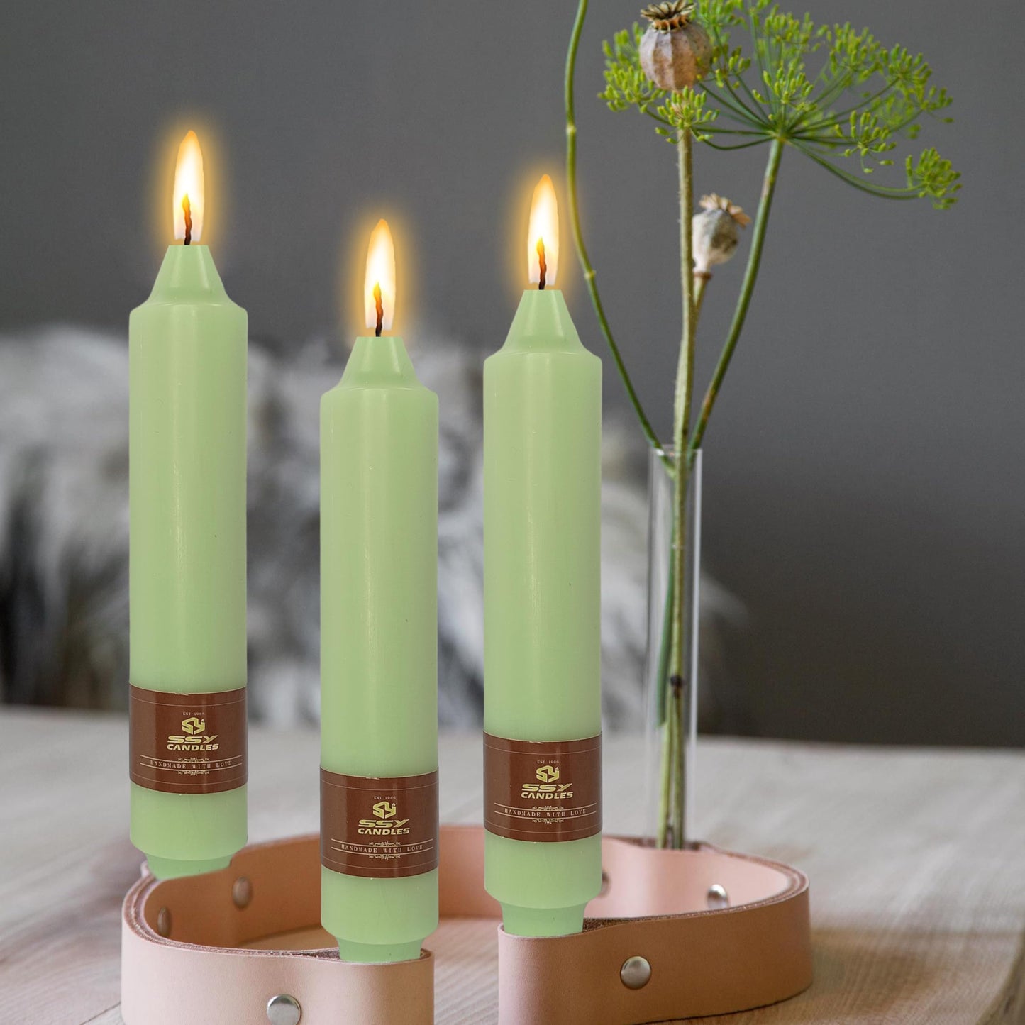 Unscented Taper Candles 7 in Small Candlesticks Light Green Candles 4 Pack for Dinner Household Wedding Party Home Décor