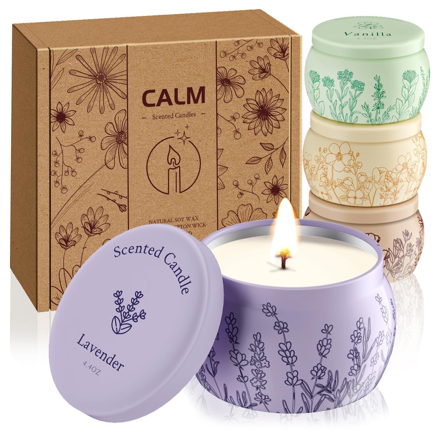 Scented Candles for Mom, 17.6oz Romantic Jar Candles for Women Girl Candle Set, 120H Burning, Soy Candle for Home Scented, Mother's Day,Birthday,Lavender | Vanilla | Rose & Sandalwood | Jasmine -4Pack