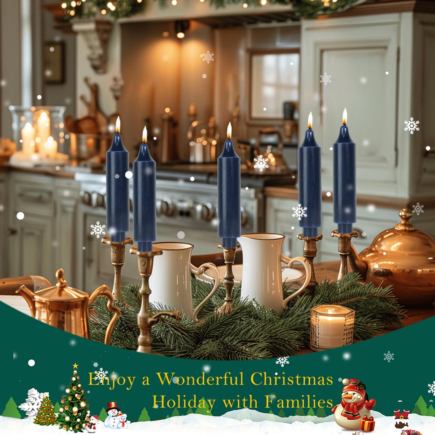 LPUSA Navy Short Taper Candles 6 inch Candle Sticks Unscented Dinner Candle Dripless for Home Decor,Christmas Table Decor，Weddings Festive Party Women Gifts，Set of 4