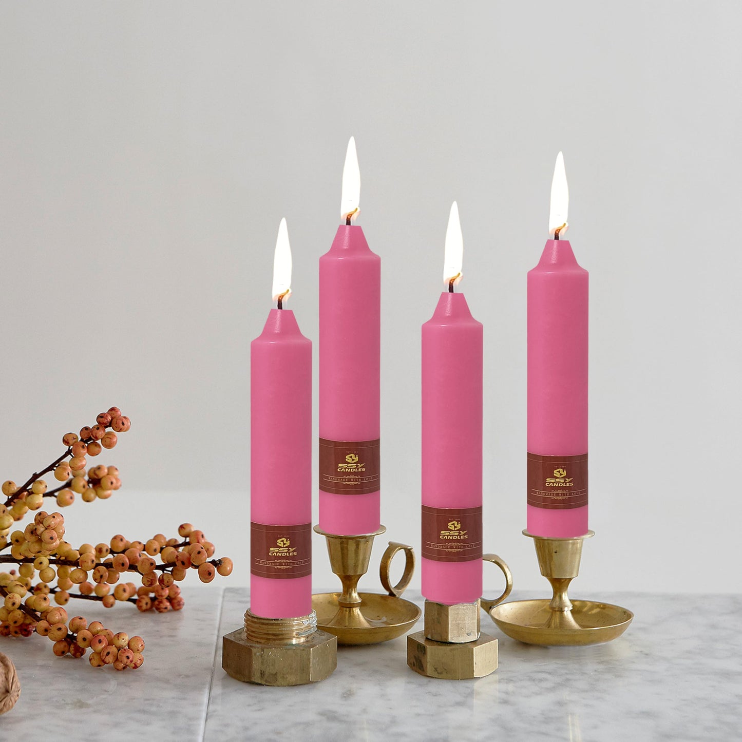 Short Taper Candles Set of 4 – 7 Inch Unscented Tapered Candles,Hot Pink Smokeless Candle Sticks Handmade Taper Candles for Wedding Home Decor Dinner