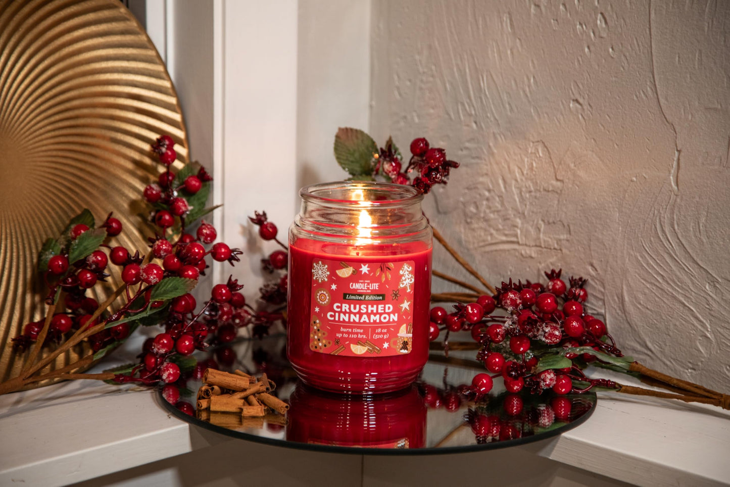 Candle-lite Holiday Scented Candles, Blend of Cinnamon with Nutmeg and Clove, 18 oz Single-Wick Jar, Proudly Poured in USA, Christmas Home Decor, 110 Hours of Burn Time, Holiday Gift for Men and Women