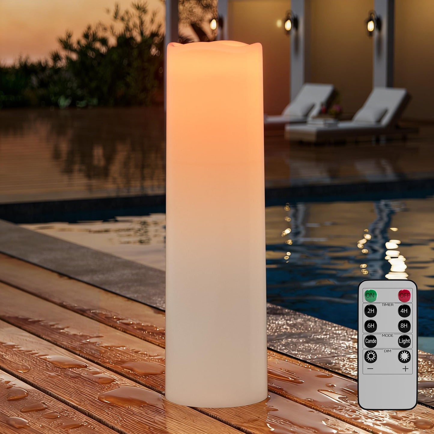 14"×4" Large Outdoor Candles with Timer Waterproof LED Flameless Pillar Candles Battery Operated with Remote Flicking Plastic for Home Decoration Porch Patio Wedding Fireplace Lantern, White
