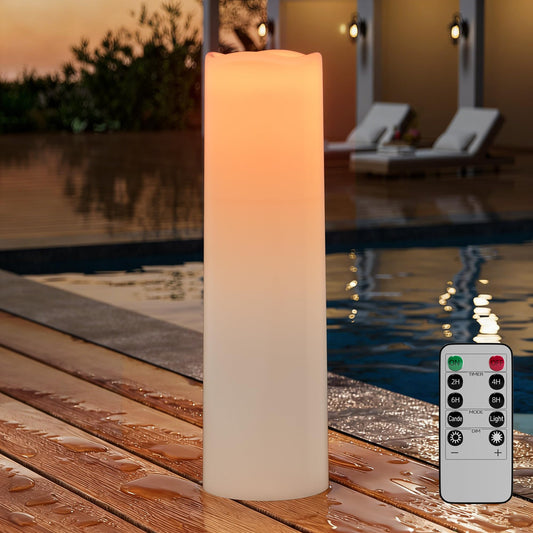 14"×4" Large Outdoor Candles with Timer Waterproof LED Flameless Pillar Candles Battery Operated with Remote Flicking Plastic for Home Decoration Porch Patio Wedding Fireplace Lantern, White