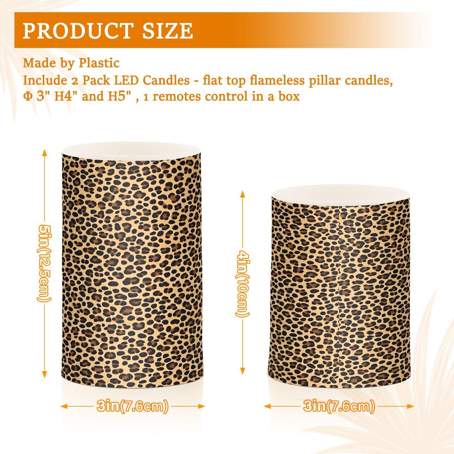 panksolu Flickering Flameless Candles, Brown Leopard Print LED Candles with Remote Timer, Battery Operated Candle for Wedding Halloween Christmas Decor - Set of 2