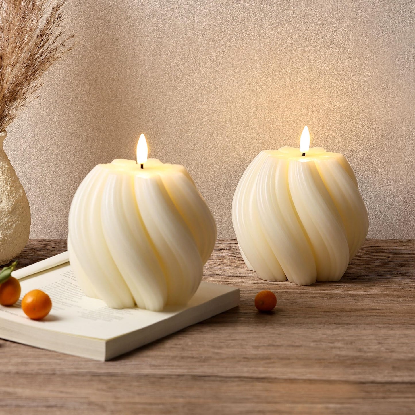 Girimax Cream White Swirl Flameless Candles with Remote, Aesthetic Twirl LED Pillar Candle Housewarming Gift Home Shelf Decor 1 Pack