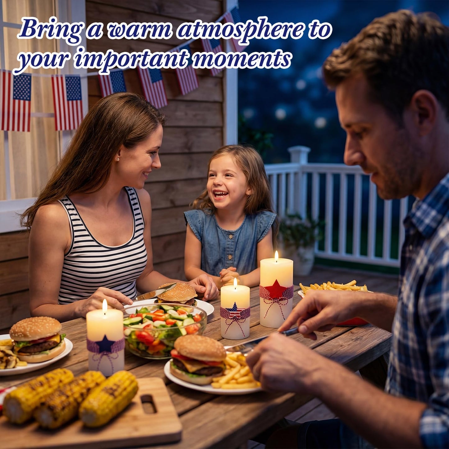 4th of July 4" 5" 6" Flameless Pillar Candles with Remote, Set of 3 Patriotic White Battery Operated LED Candle with Star Felt, Independence Day Decorations for Home Party Table Fireplace