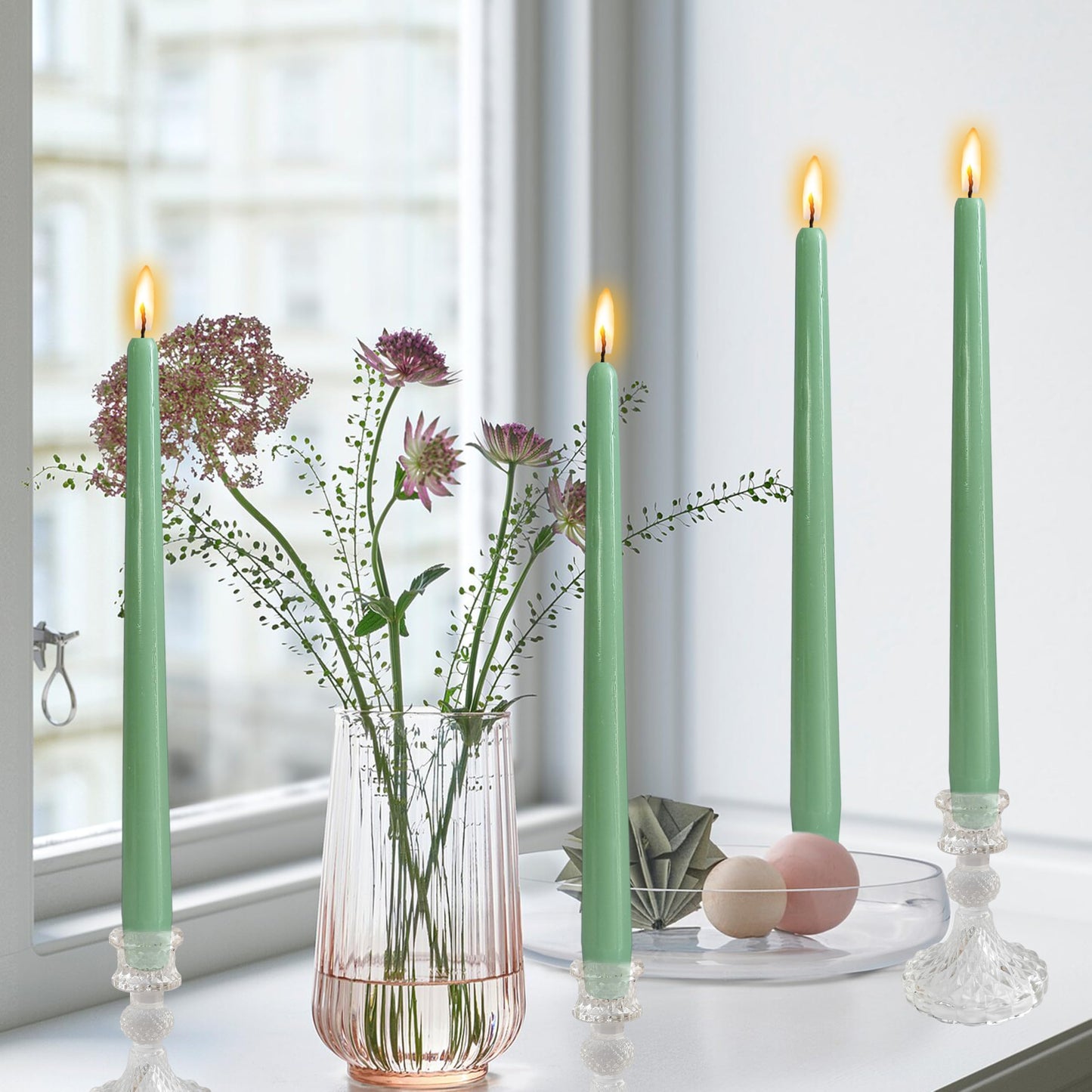 10 Inch Rustic-Chic Sage Green Taper Candles Unscented Smokeless Sage Green Taper Candles Handmade Perfect for Weddings Dinner Parties Home Décor Farmhouse & Boho Style
