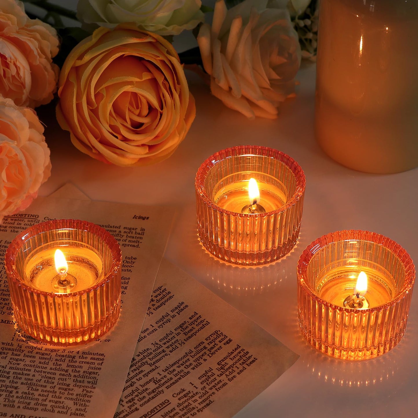 Lanttu Tealight Candle Holder Set of 12, Gold Small Votive Candle Holders for Table Centerpiece, Glass Tea Light Candles Holder for Party & Home, Wedding Decor (2'' Dia x 1.4'' H)