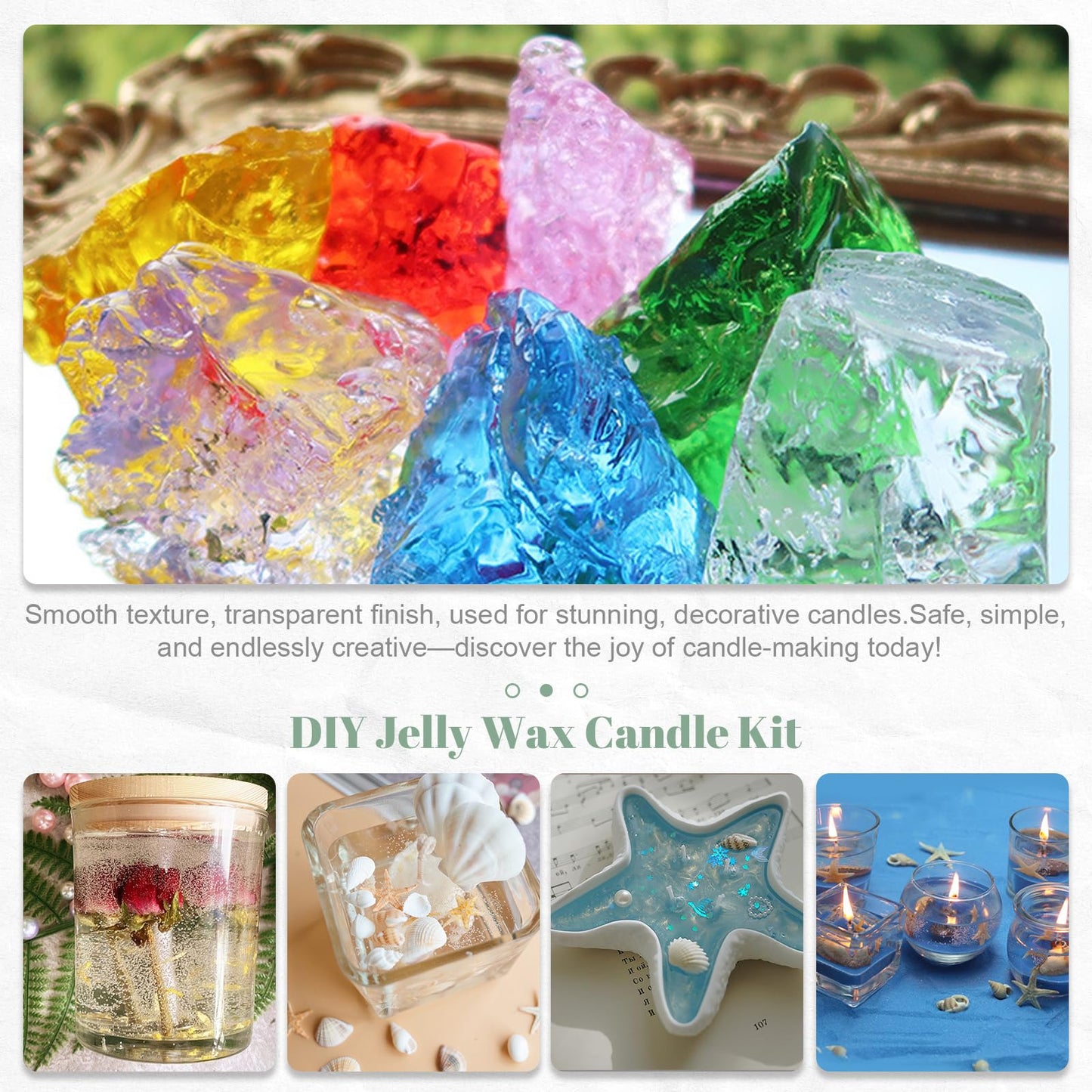 CoolCrafts Transparent Gle Wax with Wick 2LB Clear Jelly Candle Wax Kit for Candle Making, Crafts