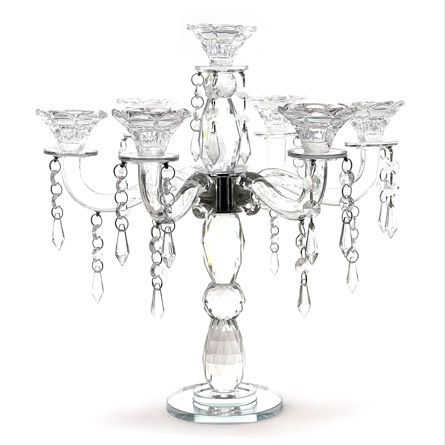 allgala Crystal Candle Holder - 7-Arm 14 Inch Crystal Taper Candlestick Candelabra - Centerpiece for Home Wedding Event and Party Festival