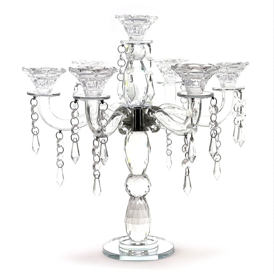 allgala Crystal Candle Holder - 7-Arm 14 Inch Crystal Taper Candlestick Candelabra - Centerpiece for Home Wedding Event and Party Festival