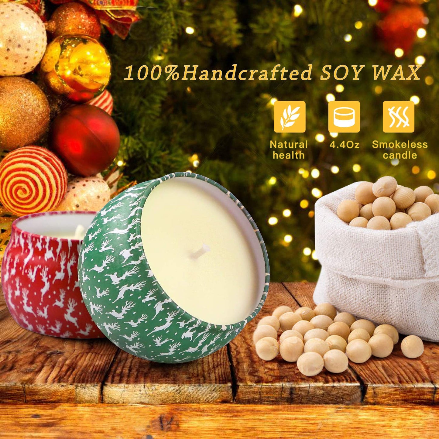 Christmas Candles, 4 Pack Scented Candles, Christmas Gift for Women, Soy Candles Set, 120H Burning Time, Aromatherapy Candle for Meditation, Yoga, Relaxation, Bath, SPA, Ideal Gifts for Women