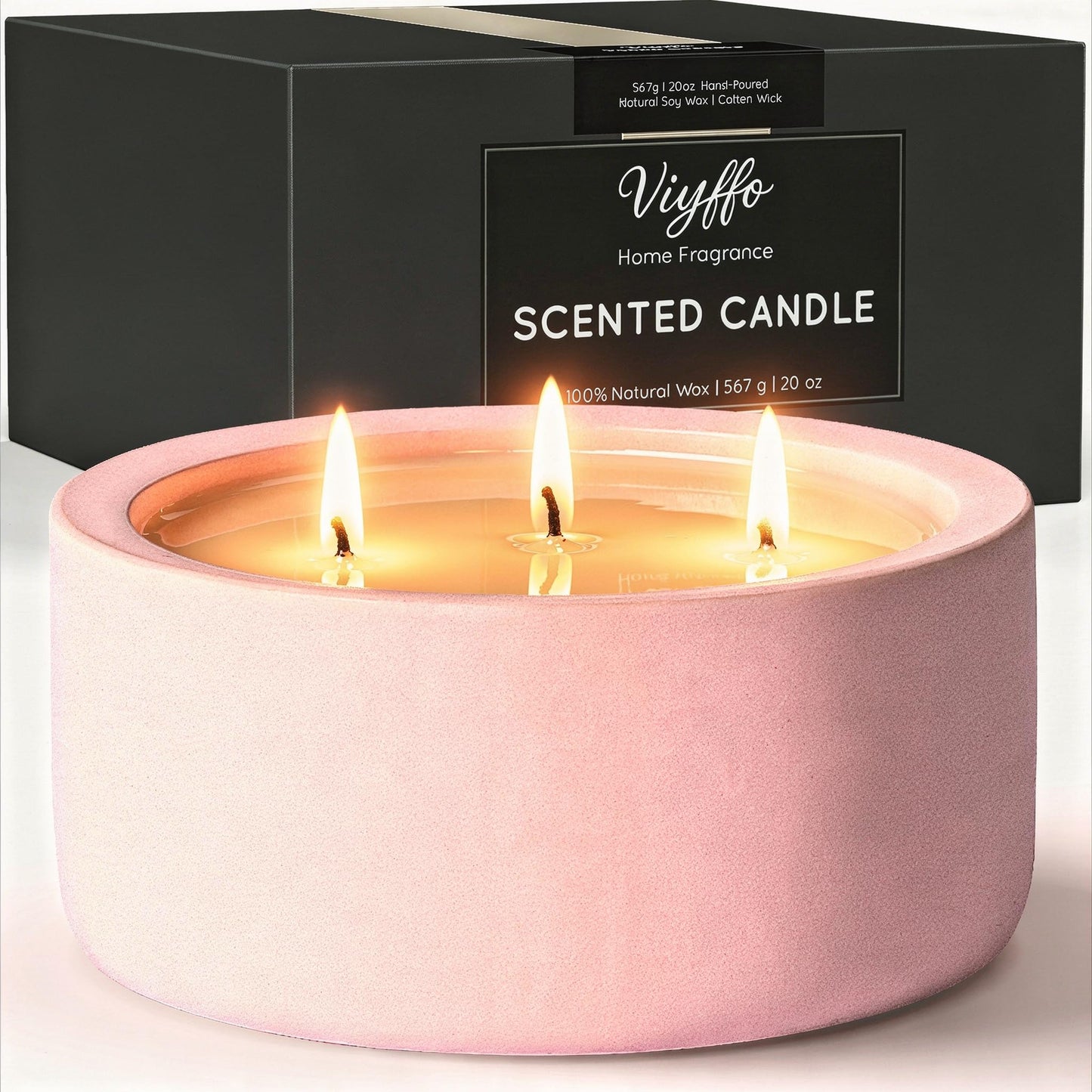 Viyffo 20oz Large Scented Candle - Rose & Jasmine, 3 Wick Pink Candles for Women Home Scented, Non Toxic Soy, Decorative Ceramic Jar Candle, Luxury Fragrance, Elegant Spring Décor & Birthday Gift