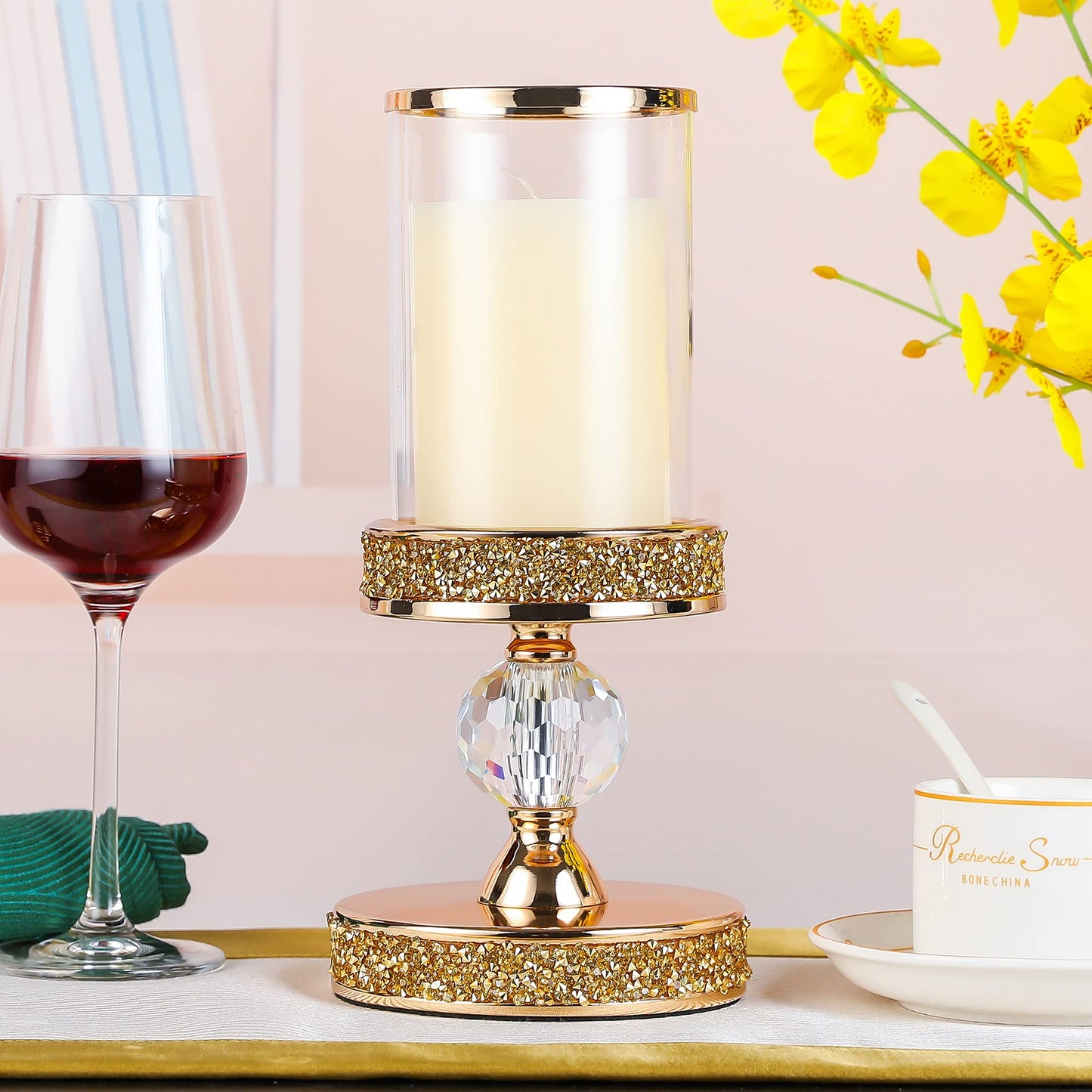 Hurricane Candle Holders for Pillar Candle, Pillar Candle Holder, Crystal Candlesticks Holder for Dining Coffee Table, Wedding,Events,Parties, Home Decor YL031SD