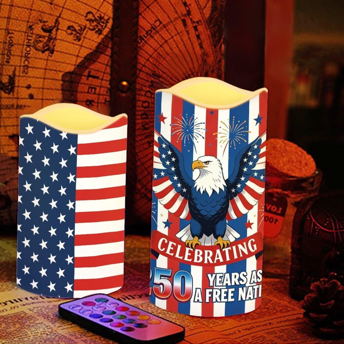 Uorisanigo American Flag Flameless LED Candles Set of 4 Bald Eagle Battery Operated Candles Red White Blue Fake Candles for Fourth of July Holiday Party Table Centerpieces Living Room Decorations