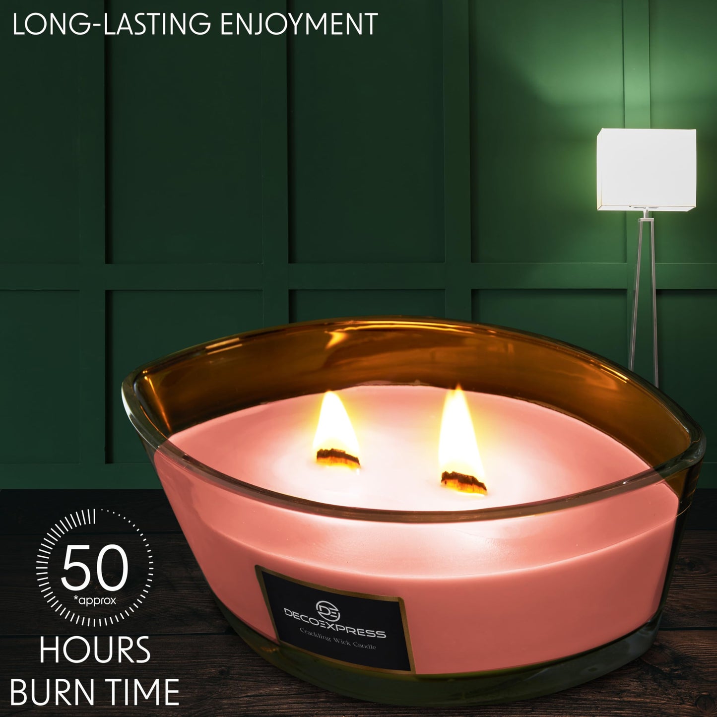 DECO EXPRESS Scented Candles, Crackle Double Wick Candles, Long 50 Hours Burn Time, Home Decor & Gift Ideas (Peach Jasmine)