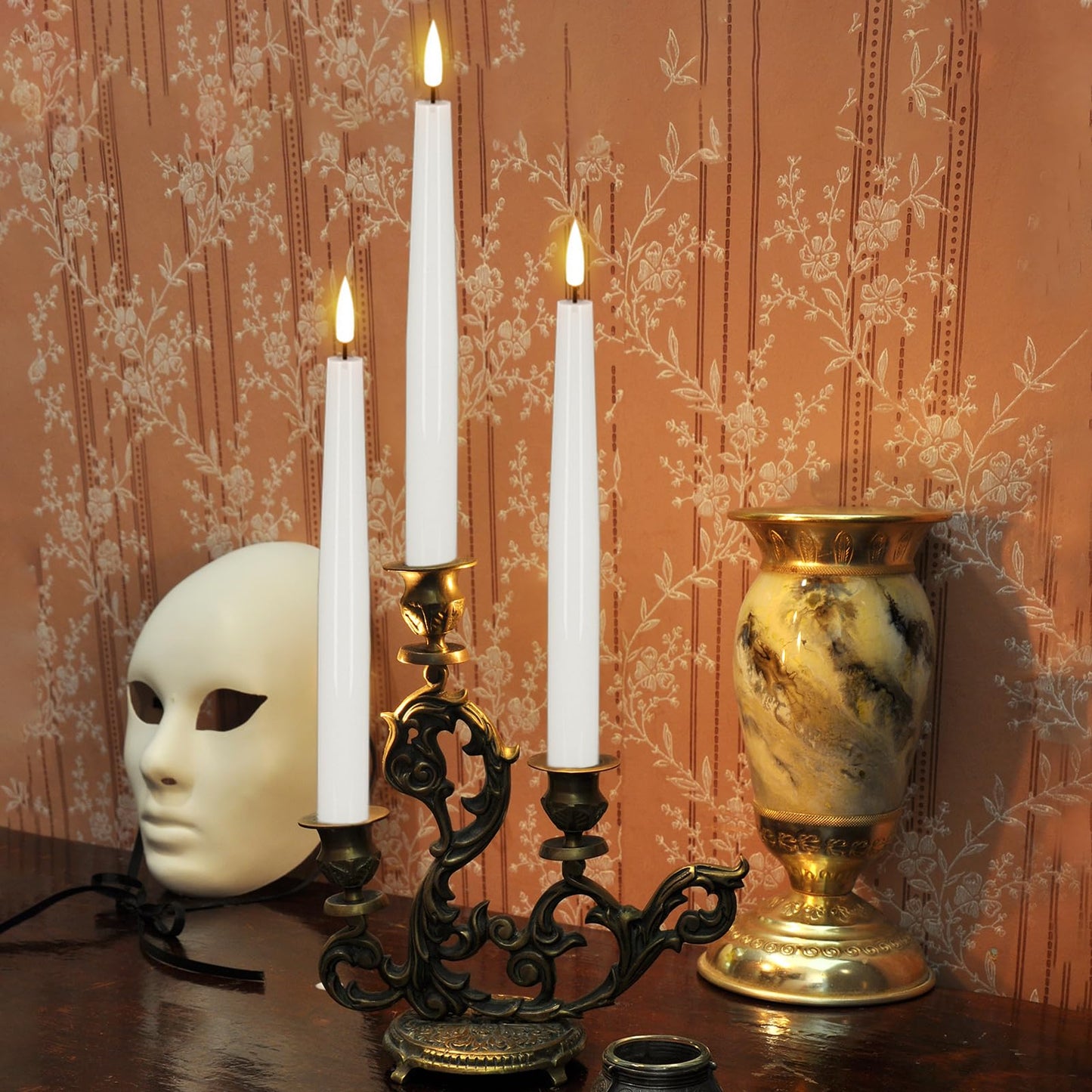 GenSwin Flameless Taper Candles with Remote, White LED Taper Candles Battery Operated, Real Wax Flameless Candlesticks with 3D Wick for Home Party Decor(Set of 3, 0.78” x 9.84”)