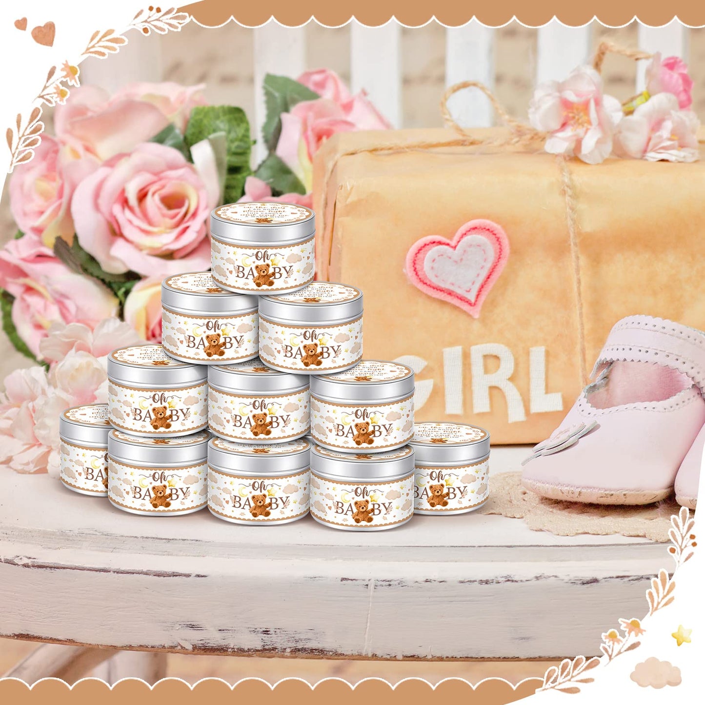Funtery 12 Pcs Baby Shower Party Favors for Guests Baby Shower Candles Lavender Scented Candle Rustic Tealights Candles Gender Reveal Return Gifts(Bear)