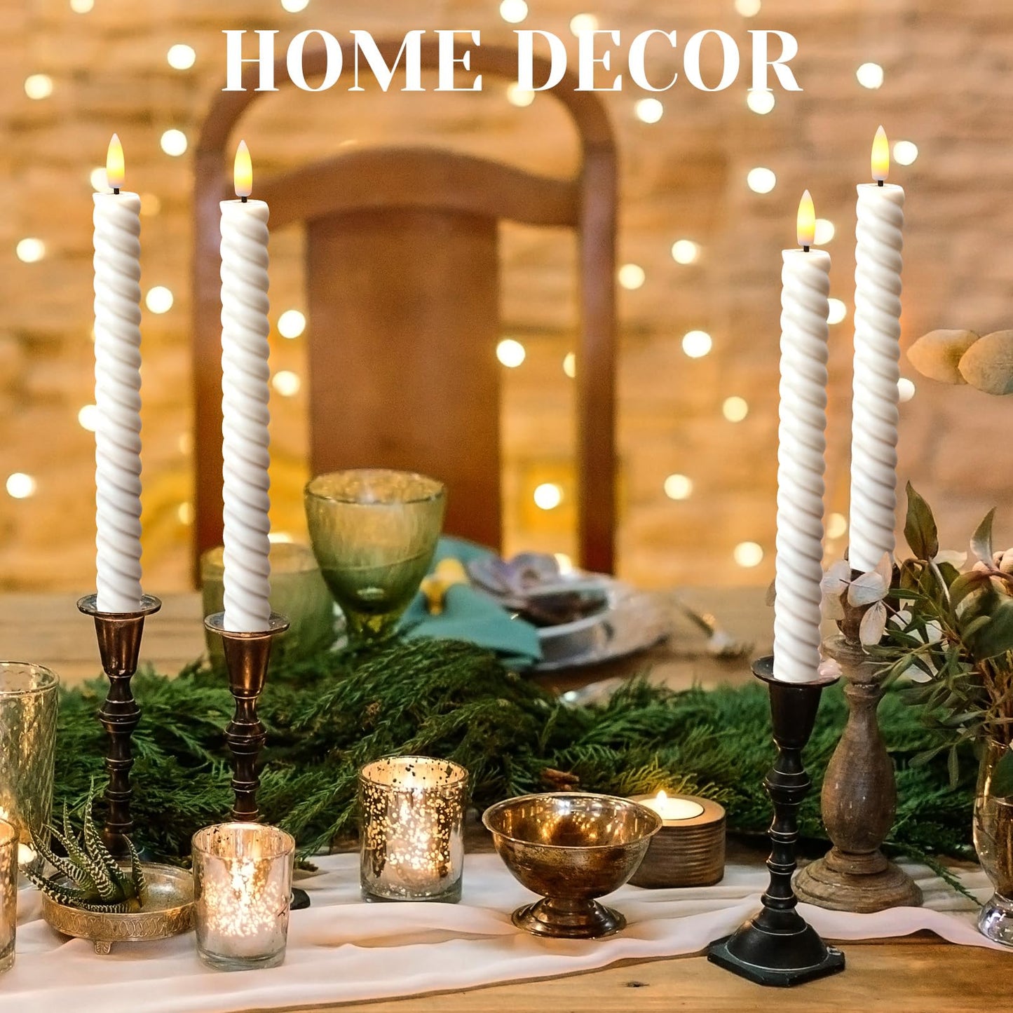 Tuanse 24 Pcs 10 Inch Flameless Twisted Taper Candles LED Flickering Battery Operated Candles Electric Warm Light Candlesticks for Wedding Birthday Party Home Dinner Decor(White)