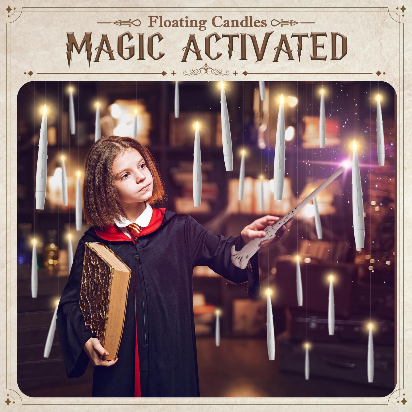 JOIONE Floating Candles with Wand, 20 Pack Hanging Candles with Magic Wand Remote, Battery Powered Floating Candles with 2 Wand, Flameless Magic Hanging Taper Candles for Xmas Halloween Decor, White