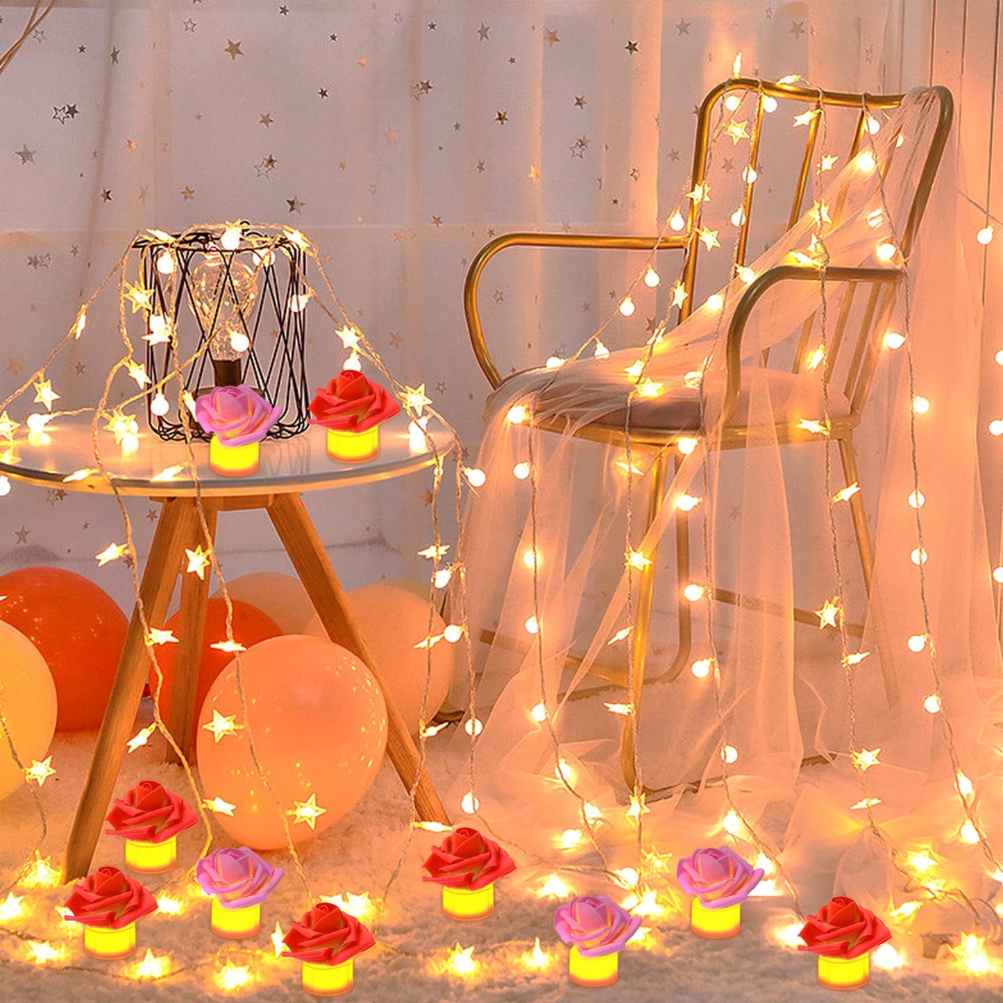 YBB 24 Pack Artificial Rose Tea Light, Valentine's Day Rose Petals Flameless LED Candle Lights for Romantic Night Anniversary Wedding Party Decor