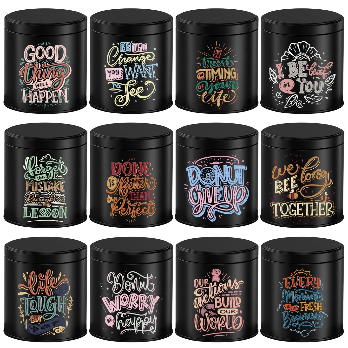 Nexuraze Empty Candle Tins for Making Candles with Lids, Tinplate Material, Warning Label Printed on Can Bottom (Black & Colorful)