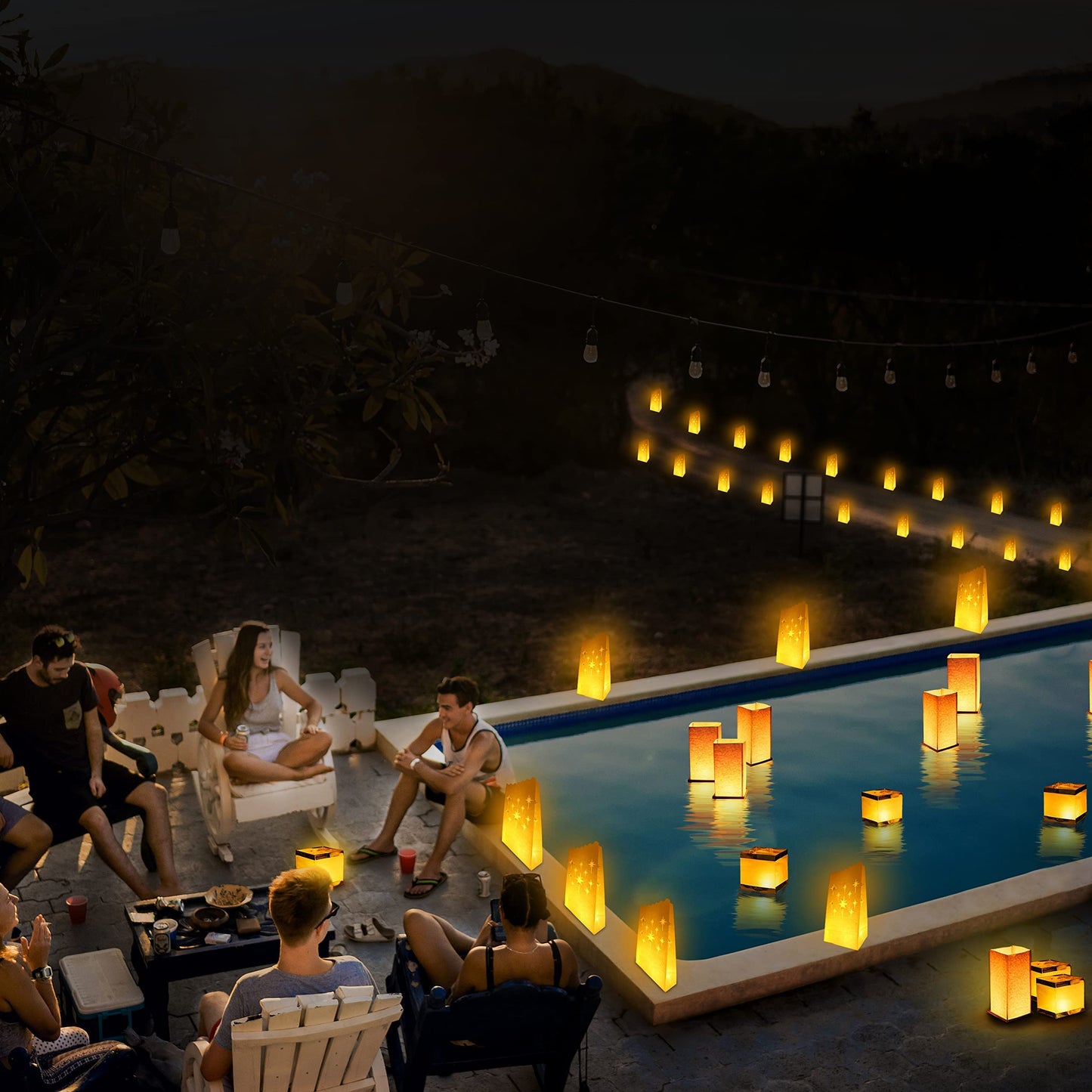 FUELYE 12 Pack Floating Lanterns Square Rectangle Sets, Outdoor Decorative Lanterns with Waterproof, Floating Candles for Pool, River, Memorials, Wedding, Bar, and Parties
