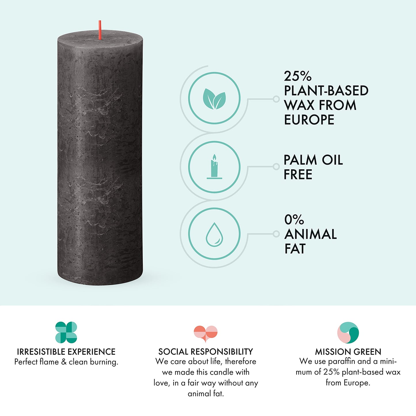BOLSIUS 6 Pack Black (Stormy Gray) Rustic Pillar Candles - 2.75 X 7.5 Inches - Premium European Quality - Includes Natural Plant-Based Wax - Unscented Dripless Smokeless 85 Hour Home Decor Candles