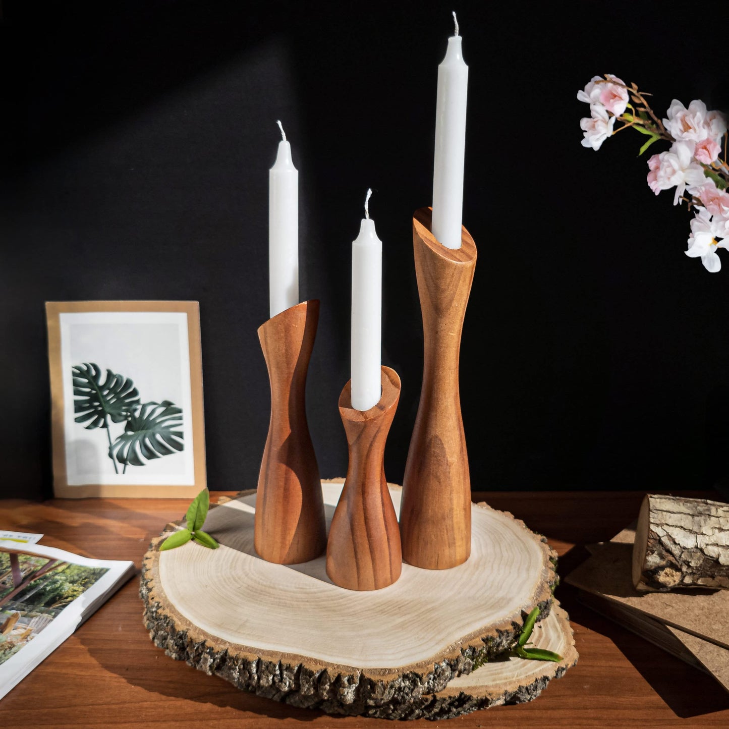 OLEEK wooden taper candle holders - wood taper candle holders for Table Centerpiece - wood candlestick holders (9", 8", 6") - wooden candlestick holder for 7/8" candle stick candlesticks holders woods