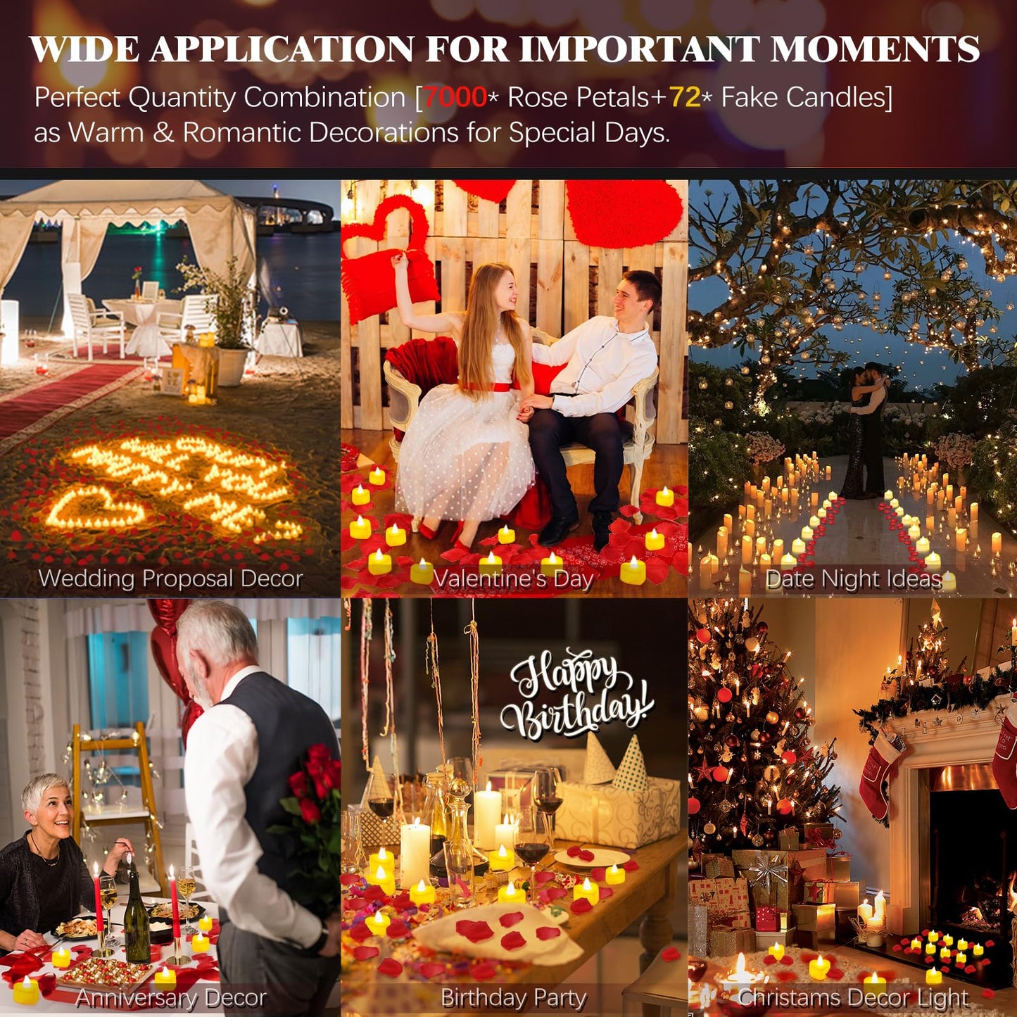 VIPbuy 7000 Pieces Artificial Rose Petals with 72 Pcs Flameless LED Candles Battery Operated Led Tea Lights Candles Romantic Decoration Set