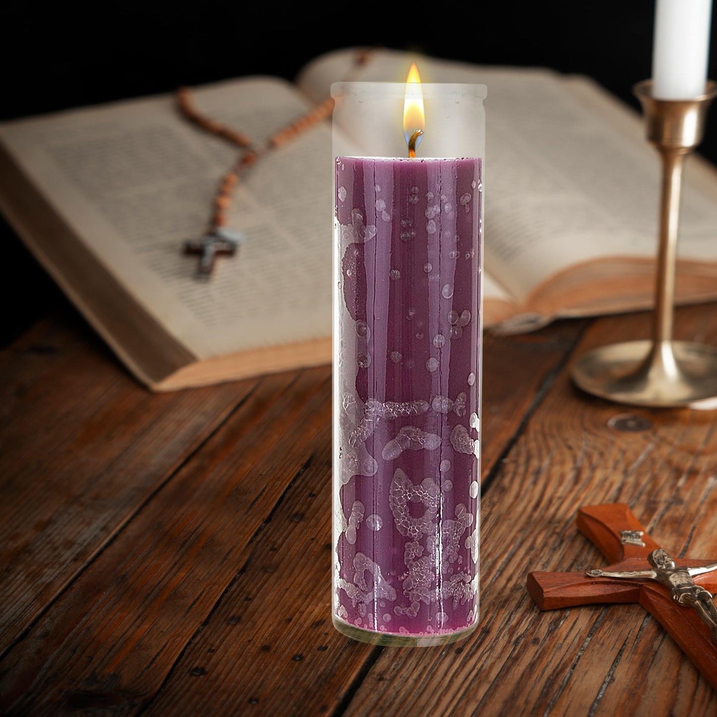 Mega Candles 6 pcs Unscented Purple 7 Day Glass Container Devotional Prayer Candles, Premium Wax Candle 2 Inch x 8 Inch, Sanctuary, Vigils, Prayers, Blessings, Religious, Memorials, Remembrance