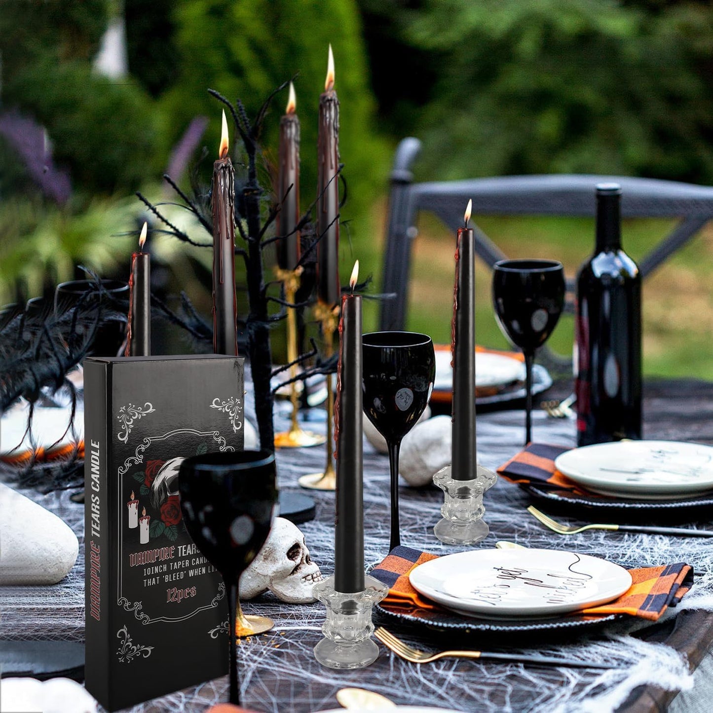 Pliadvbu 12PCS 10-Inch Black Bleeding Taper Candles,Vampire Tears Taper Candles- Unscented Ideal for Halloween, Christmas, Rituals, and Themed Party Decor