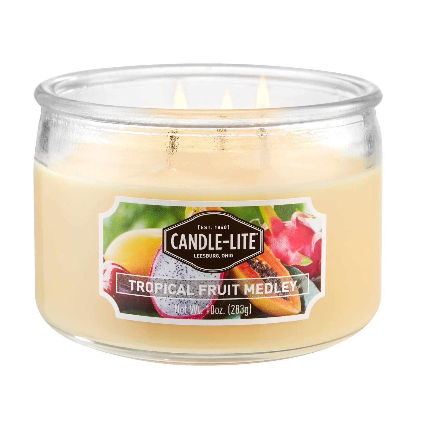 CANDLE-LITE Scented Tropical Fruit Medley Fragrance, One 10oz. Three Wick Aromatherapy Candle with 20-40 Hours of Burn Time, Yellow Color, 10 oz. Jar