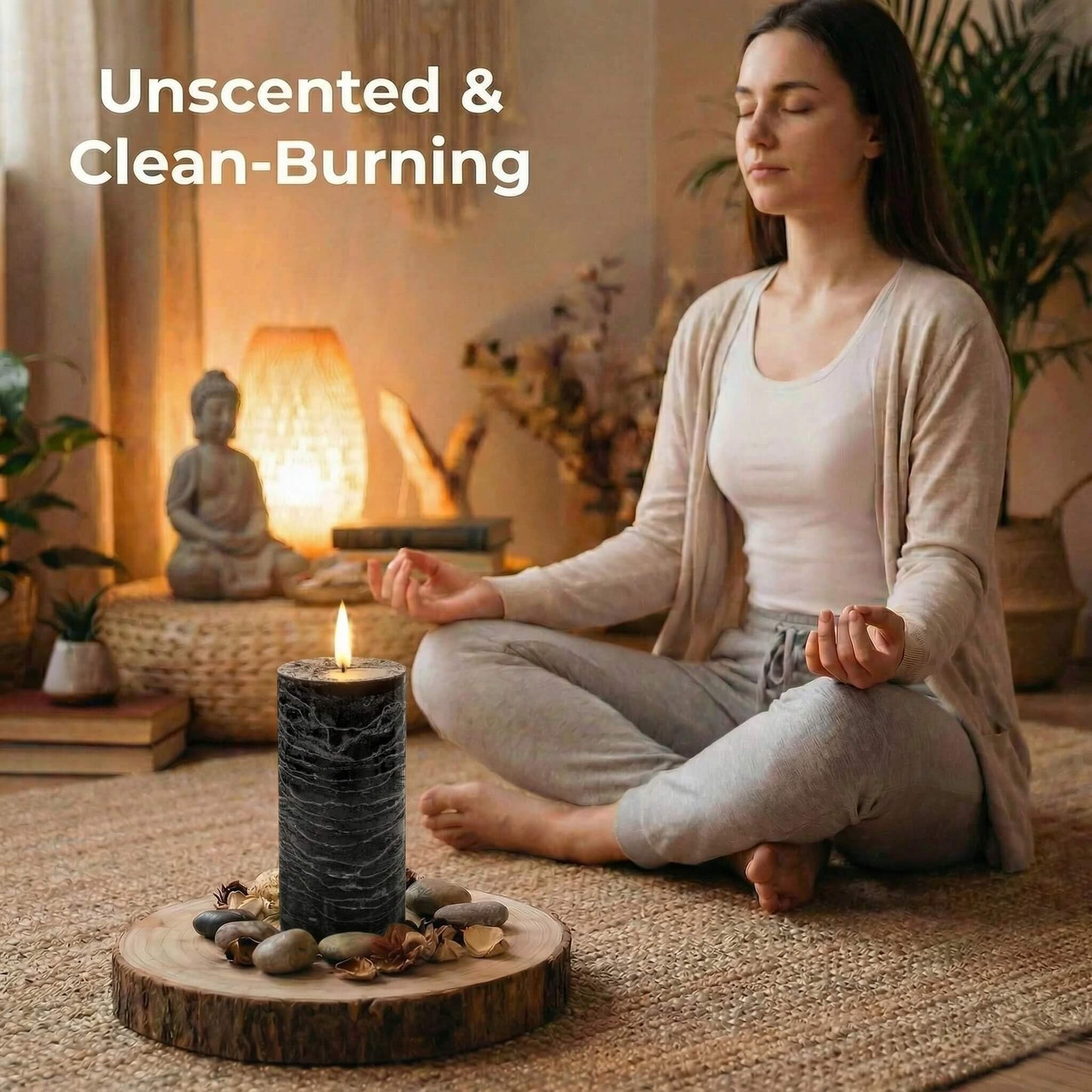 Richland Set of 3 Pillar Candles 3" x 6" Unscented (Black Rustic) for Weddings Home Holidays Relaxation Spa Parties