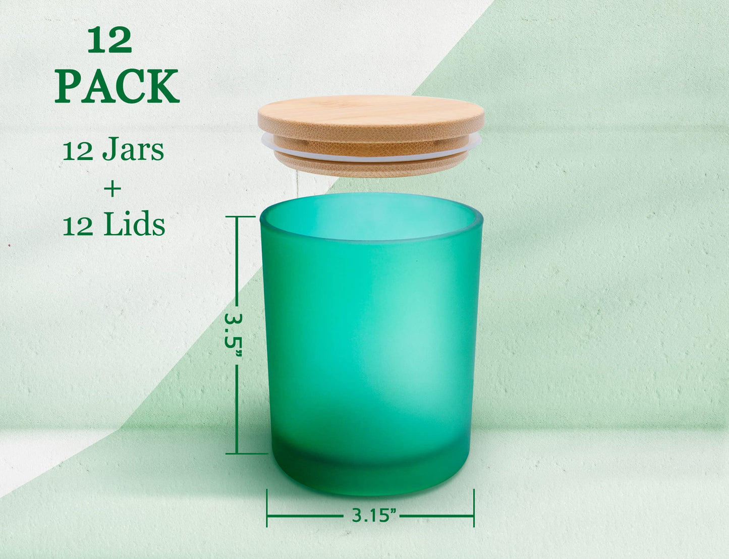 Aroparc Bulk Candle Jars for Making Candles, 10 OZ Empty Tumbler with Bamboo Lids, 12 Pack Bulk Candle Containers - Dishwasher Safe, Green Frosted