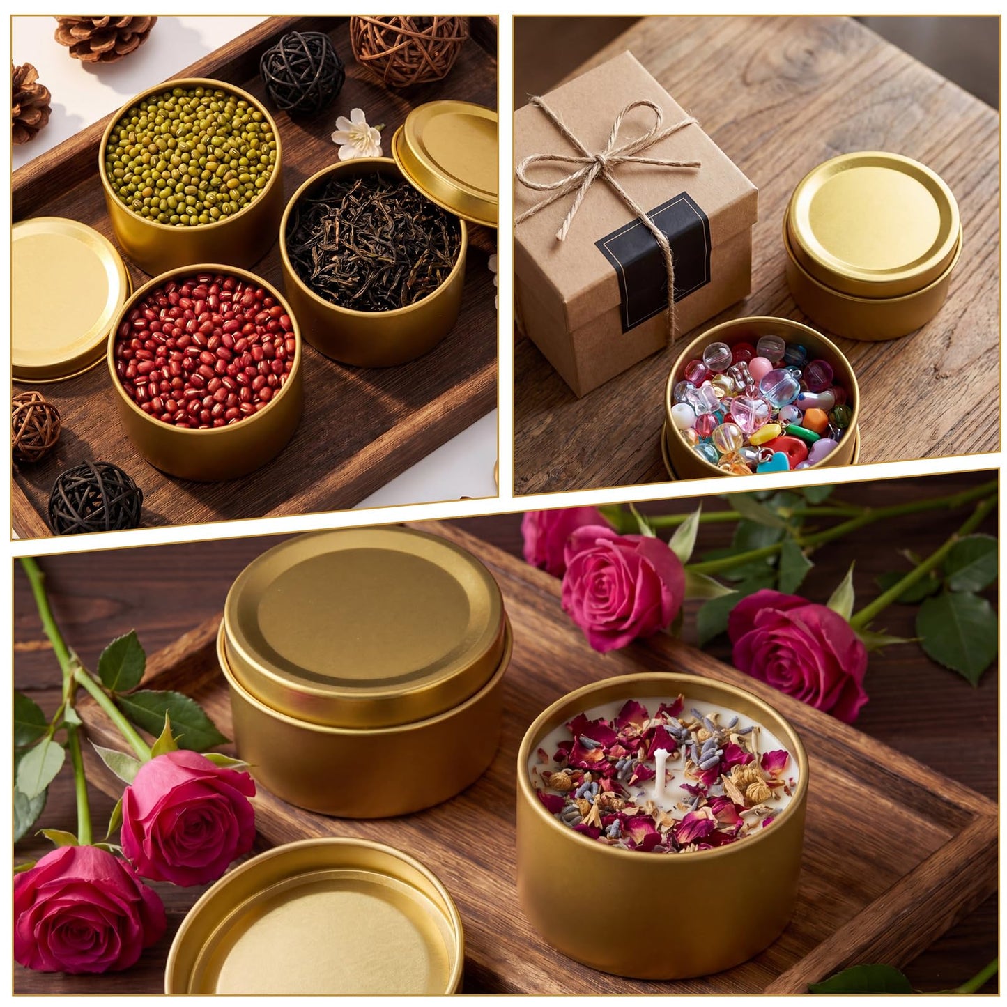 Suclain 100 Pack Gold Candle Jars for Making Candles Bulk, 3oz Mini Empty Candle Tins with Lids Heatproof Tinplate Metal Candles Containers for DIY Making, Arts & Crafts, Sample Storage, Party Gifts