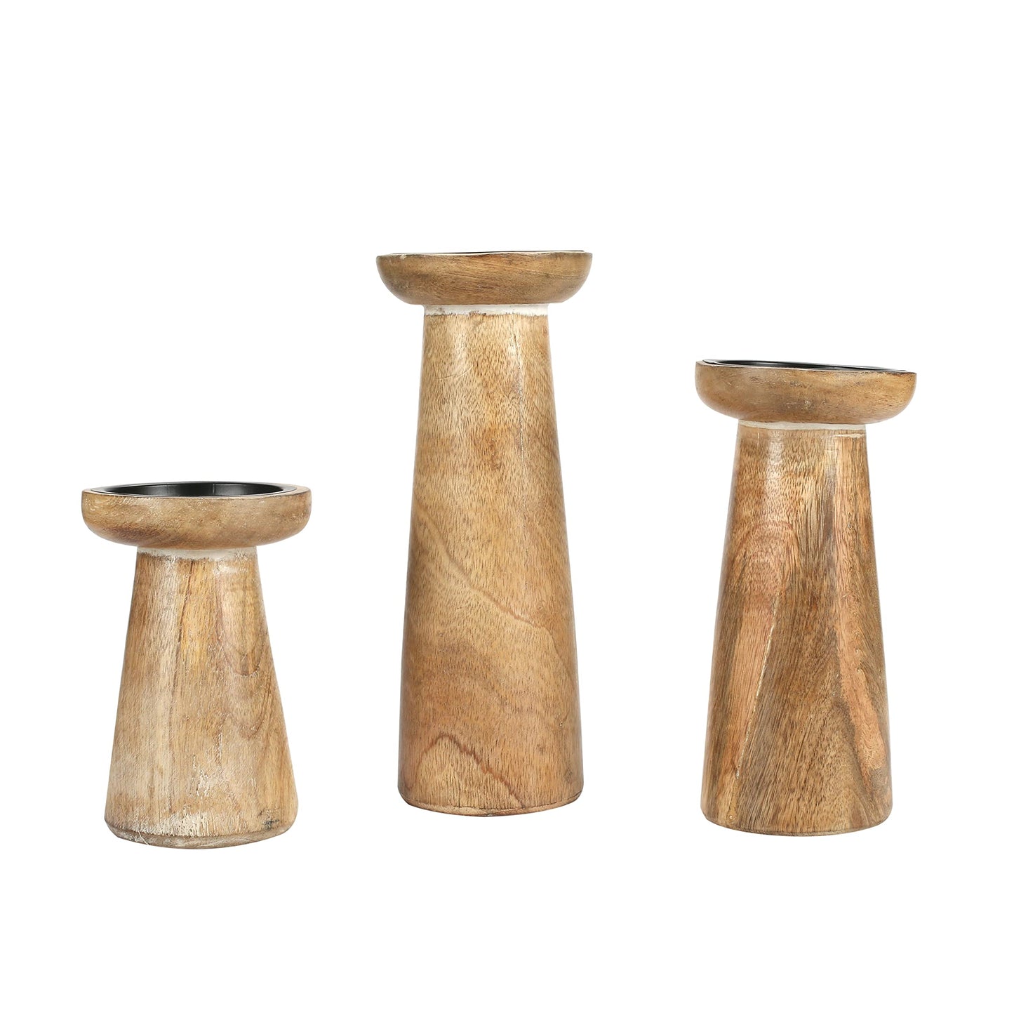Hand Crafted Wooden Pillar Candle Holder Set of 3, Ideal for LED and Pillar Candle, Gift for Wedding, Christmas, Party, Home, Spa, Reiki, Aromatherapy, Votive Candle Garden - 10,8,6 Inch - White Wash