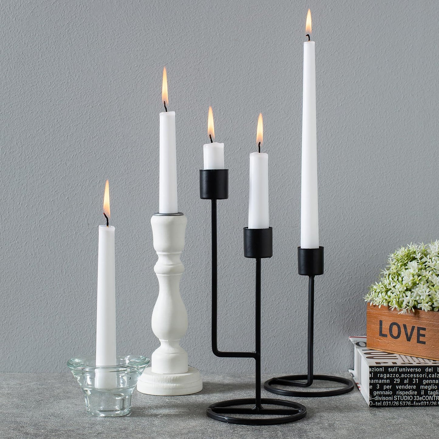Pandaing 36 Pack White Taper Candles, 6-7 Hours Burn Time, Unscented and Smokeless, 4/5 x 10 Inch Dinner Candle Set for Household, Wedding, Party and Home Décor Candlesticks