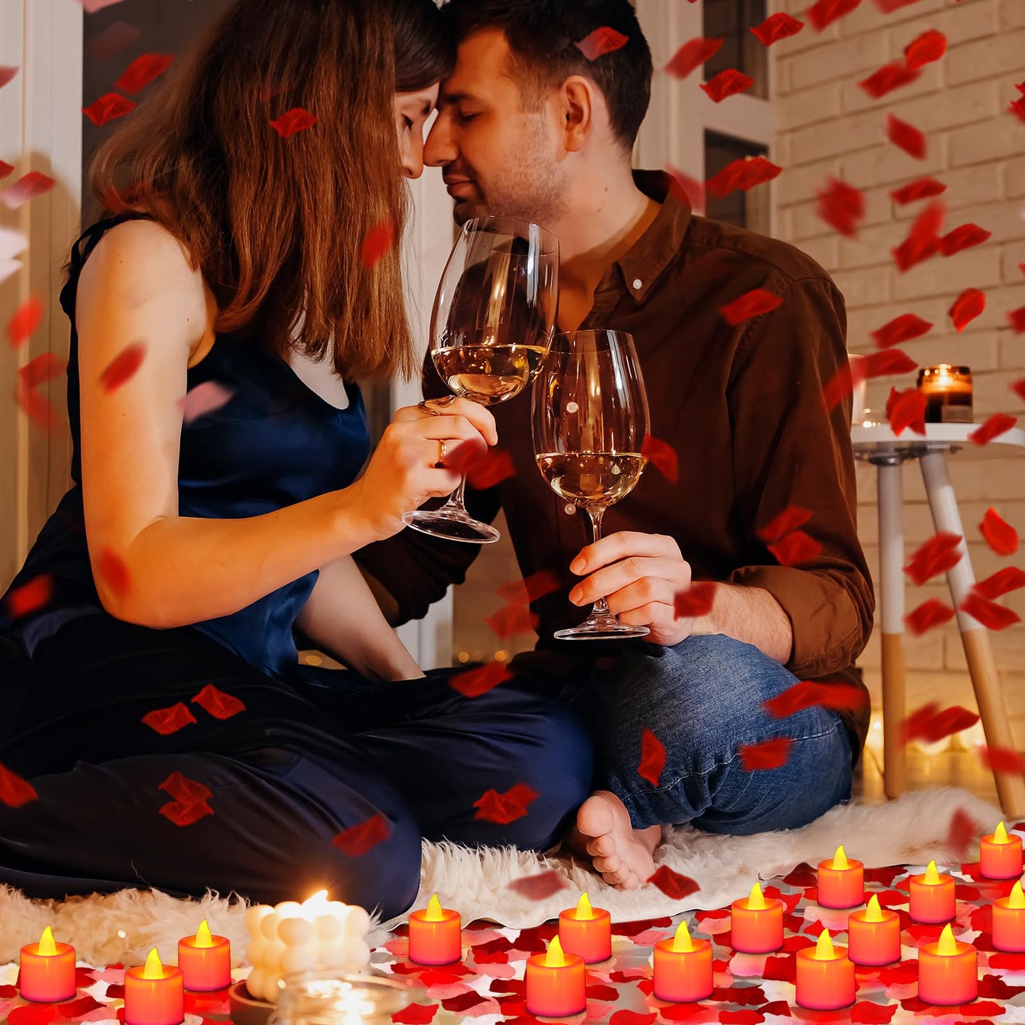 Coume 6000 Pcs Artificial Rose Petals with 72 Pcs Flameless LED Candles Romantic Decorations Fake Candles Anniversary Decorations for Valentine's Day Wedding Night(Red with Red Series Petal)