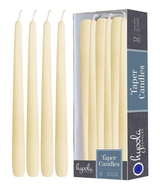Hyoola 12 Pack Tall Taper Candles - 14 Inch Woolwhite Dripless, Unscented Dinner Candle - Paraffin Wax with Cotton Wicks - 12 Hour Burn Time