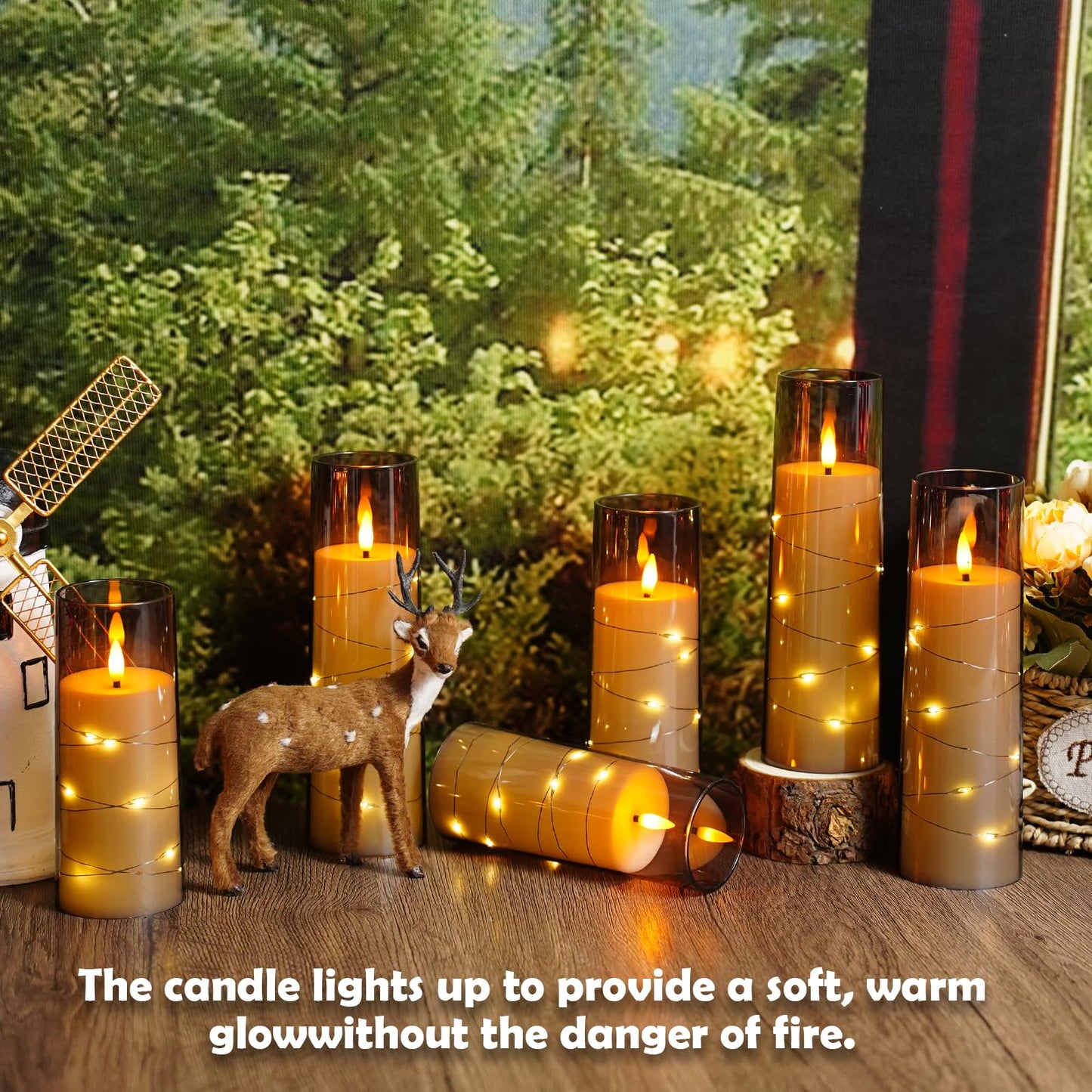 Sasigeiaa Flameless Candles with Embedded Star String - Battery Operated LED Candles, with Remote,12 Grey Flickering Candles for Christmas, Weddings, Home Decor & Party,(D 2.3"×H 5" 6" 7")