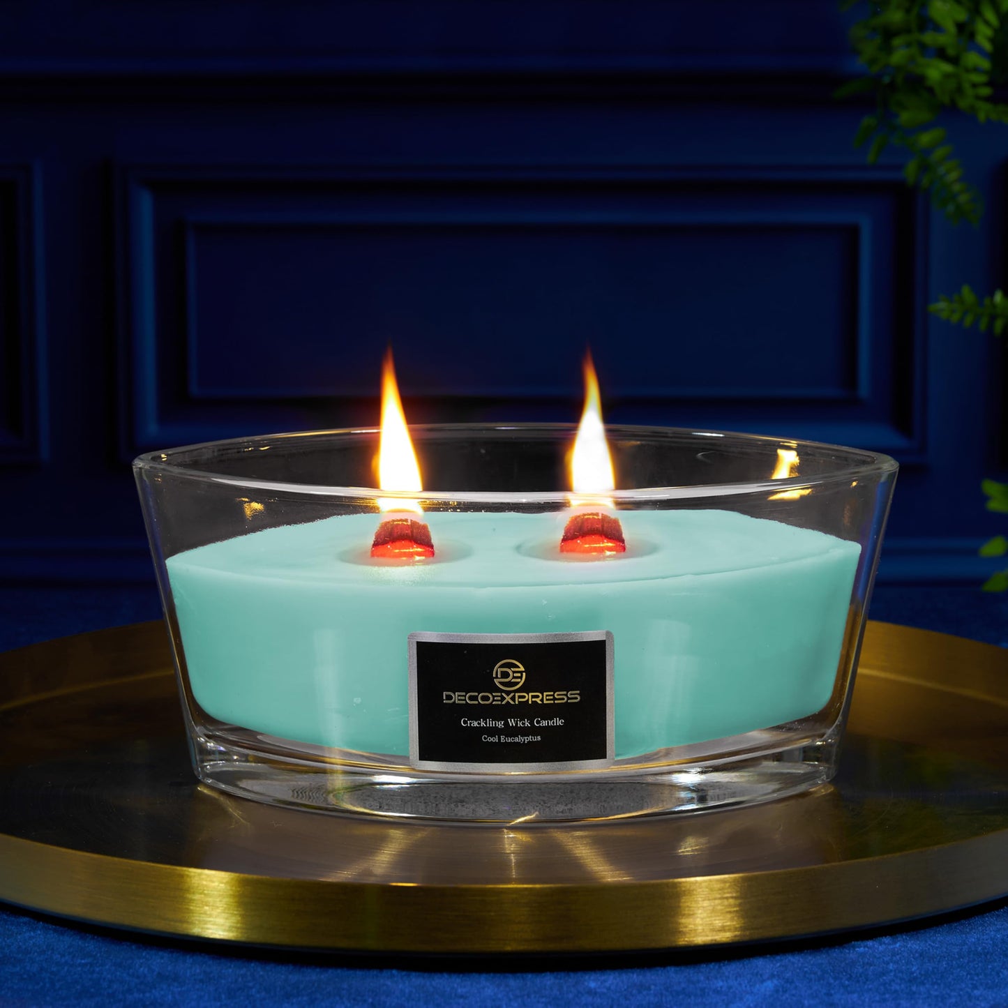 DECO EXPRESS Scented Candles, Crackle Double Wick Candles, Long 50 Hours Burn Time, Home Decor & Gift Ideas (Cool Eucalyptus)