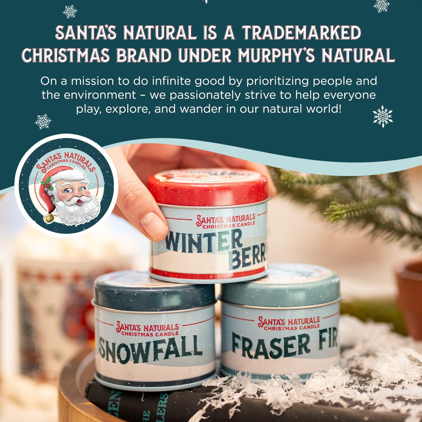 Santa's Naturals Christmas Candle Bundle, Fraser Fir, Winter Berry & Snow Fall Scents, Soy & Beeswax, 30-Hour Burn Time, 9oz, 3-Pack
