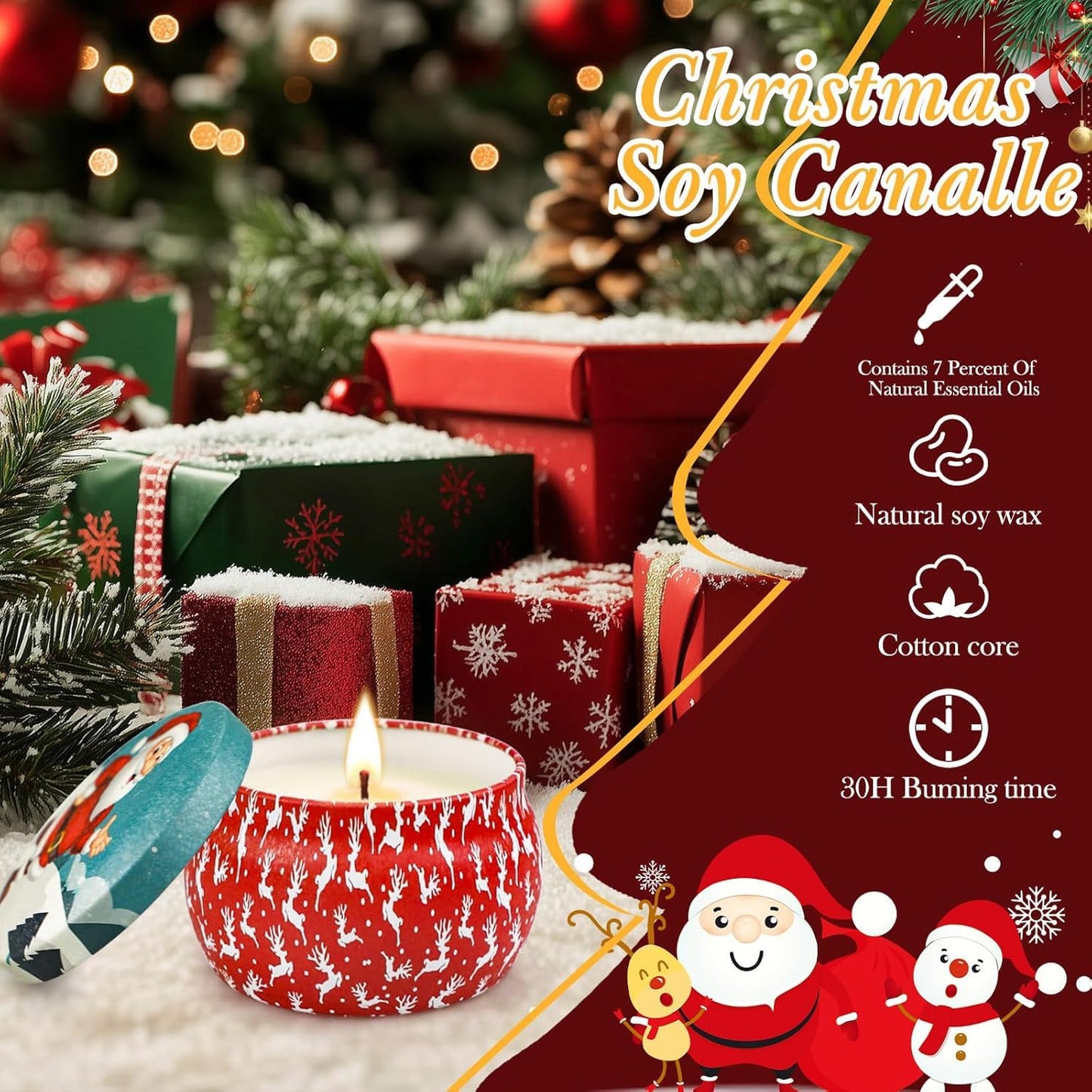 Christmas Candle Gift Set for Women, 4 Pack Long Lasting Soy Wax Candles with Lavender, Cookie, Fir & Cinnamon Apple Scents, Aromatherapy Candles for Home, Perfect Holiday Gifts