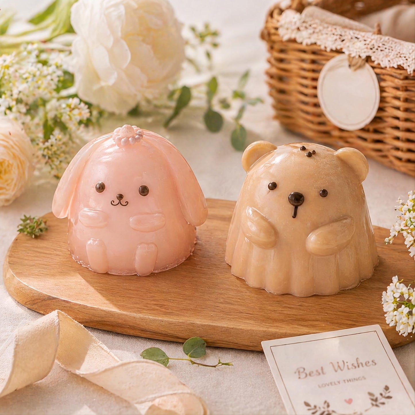 Set of 2 Cartoon Bear Bunny Candle Molds, 2 Silicone Rabbit and Bear Animal Candle Molds for Party Chocolate, Suitable fit for Resin DIY