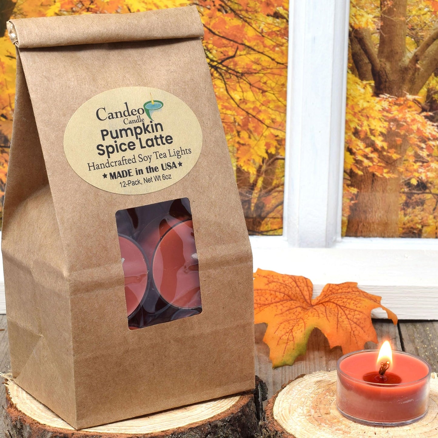 Pumpkin Spice Latte - 12 Pack - Scented Tealight Candles - Soy Beeswax Blend - Handmade in The USA - Candeo Candle - Fall Scents