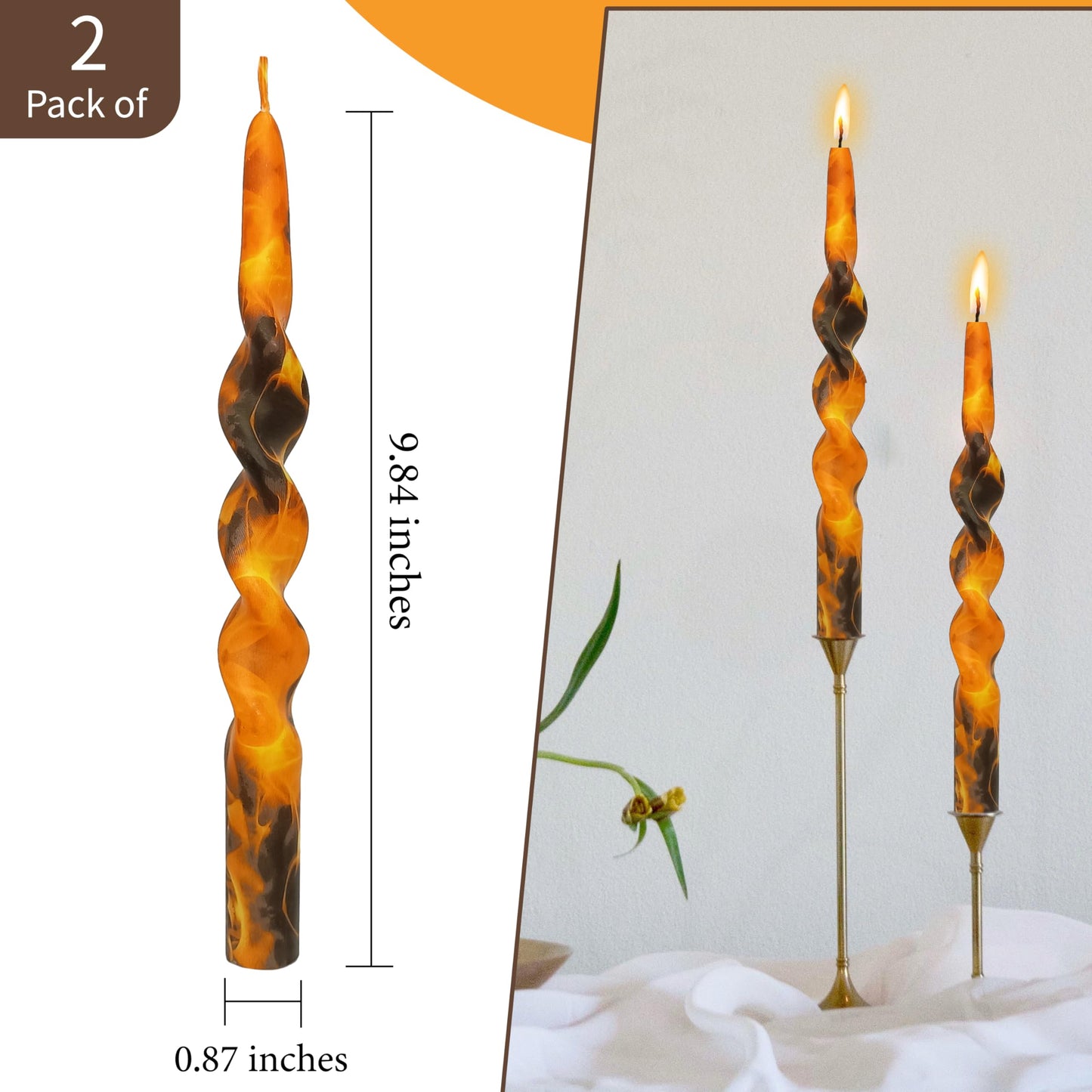 Flame Candle 10 inch Spiral Candlesticks Unscented Taper Candles Handmade Candle for Dinner Household Wedding Party Housewarming Home Décor Candles