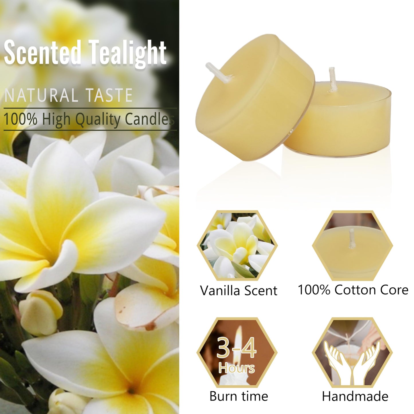 Beige Tea Lights Set of 24, Vanilla Scented Tealight Candles, Handmade Tea Candles, Long Burning Tealights for Romantic Wedding Home Decor Gift