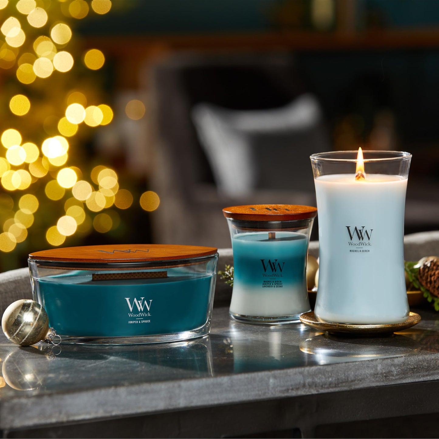 WoodWick Magnolia Birch Holiday Candle Gifts for Women and Men, 21.5 oz Large Hourglass Candle with Crackling Wick