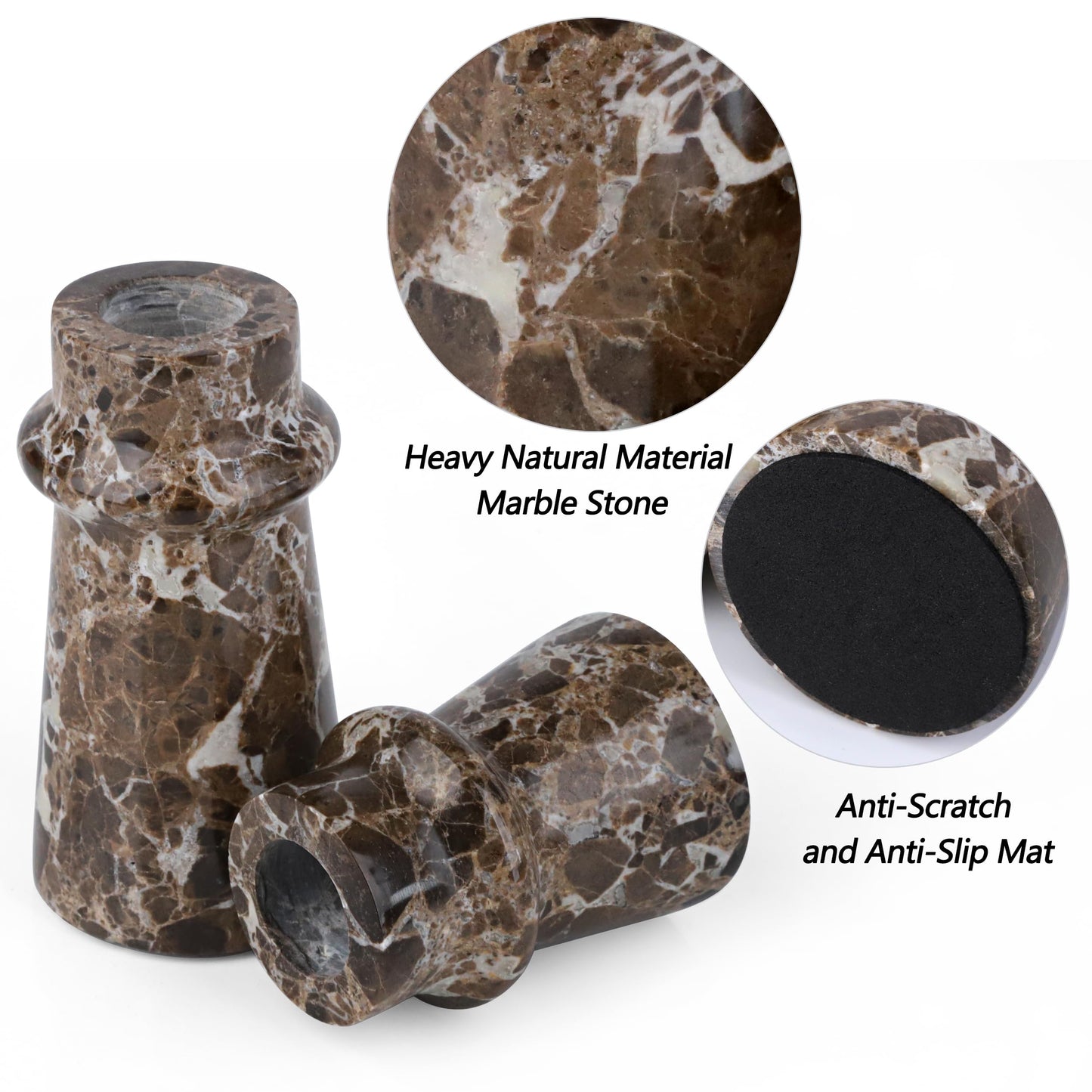 Vixdonos Marble Candle Holder Set of 2 Taper Candle Candlestick Mantle Candle Stand for Home Decor,Wedding,Party and Table Centerpieces(Brown)